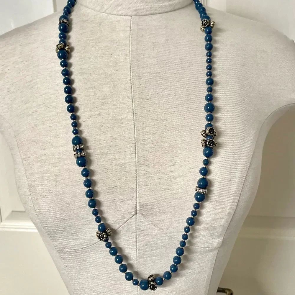 Long blue beaded necklace